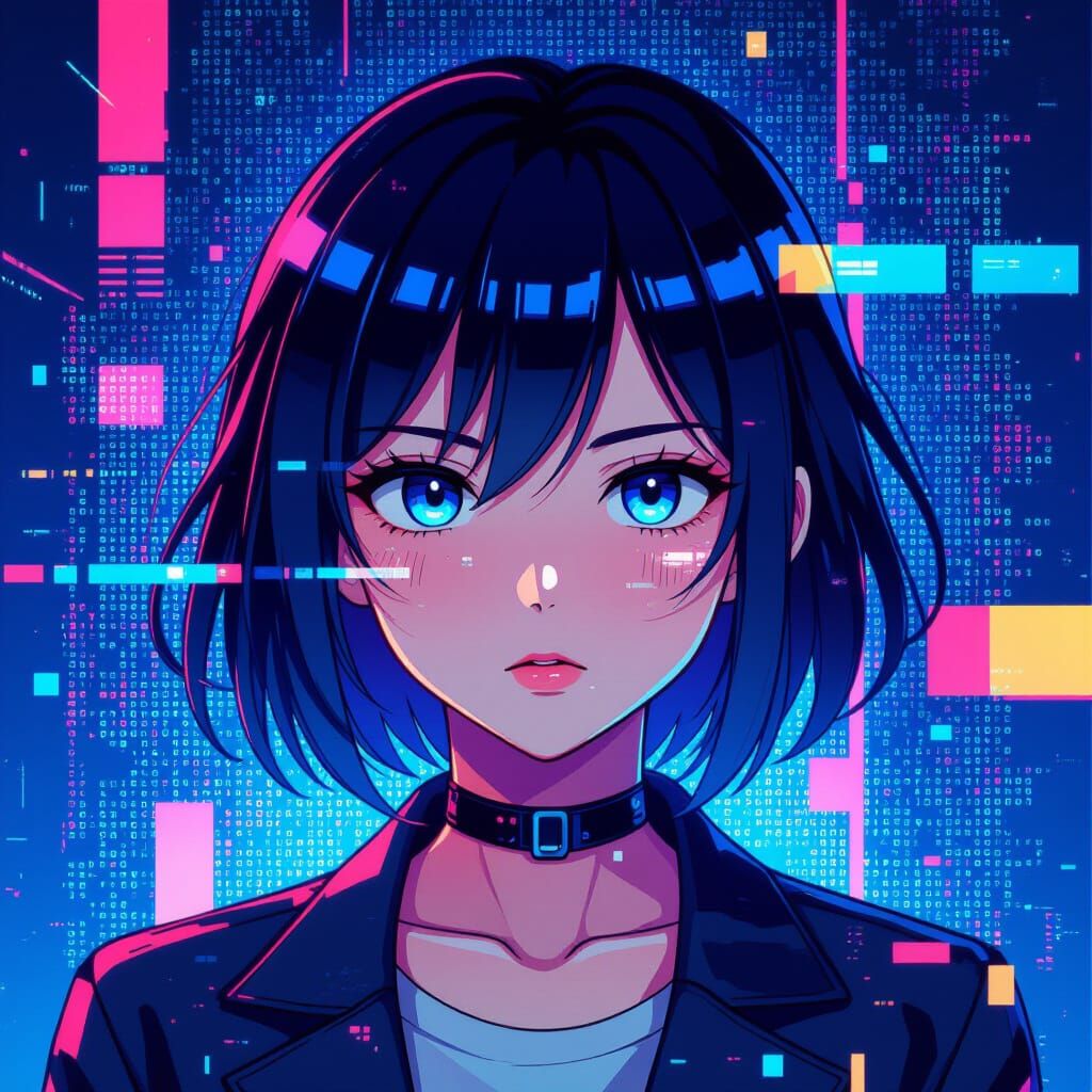 Distorted Glitch Screen in Anime Key Visual Style