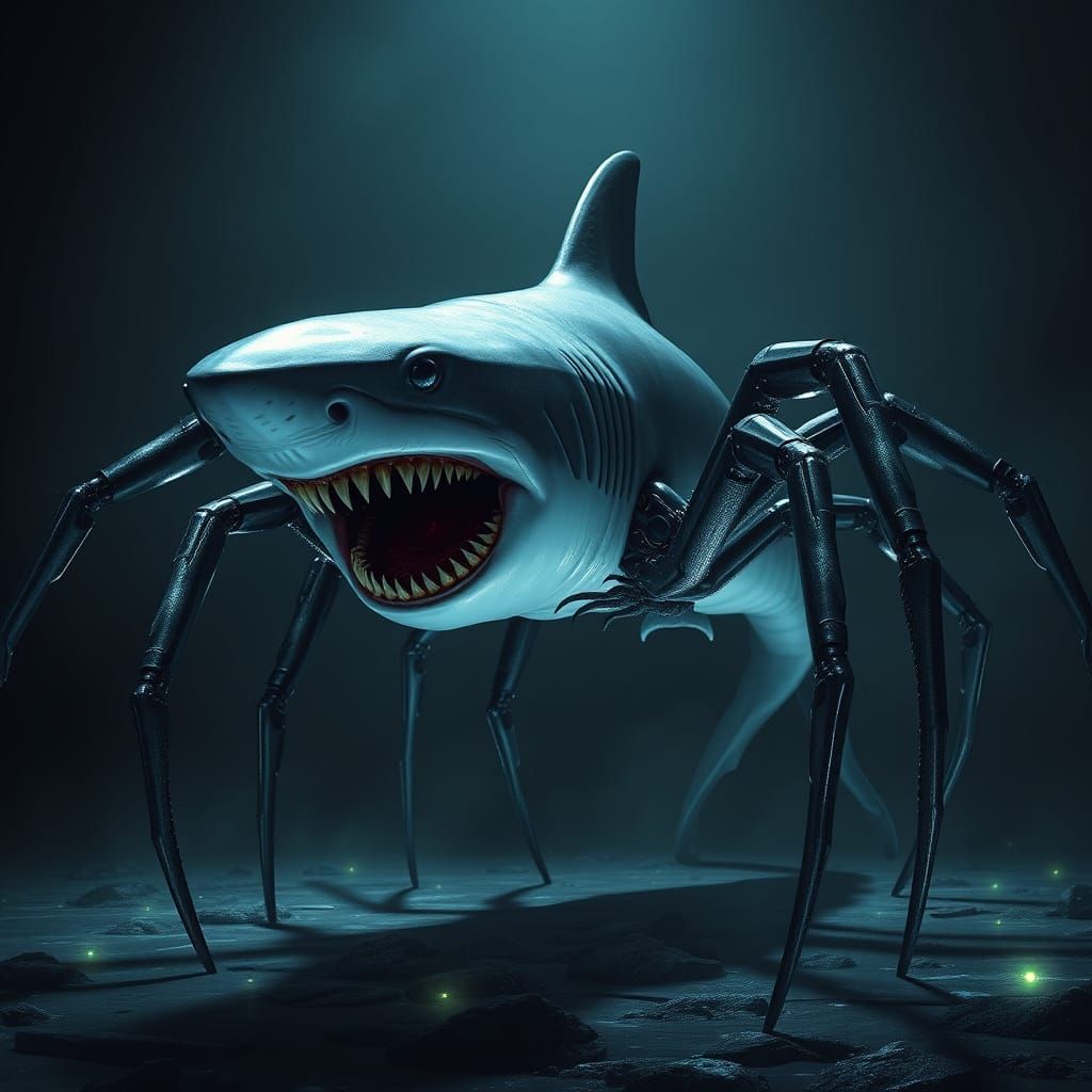 Cyberpunk Horror Creature: Spider Shark Abomination