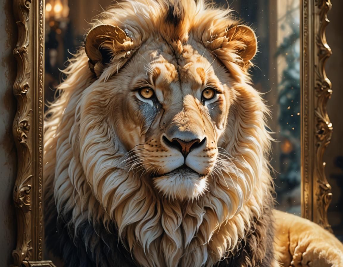 Feline Transformation into Regal Lion, Digital Painting
