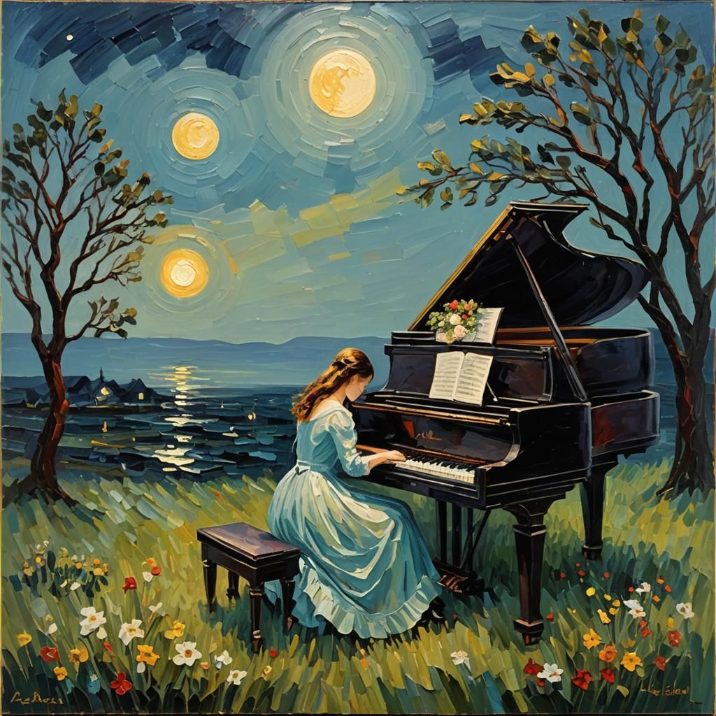 Piano, Moonlight, and Unrequited Love as Impasto Painting