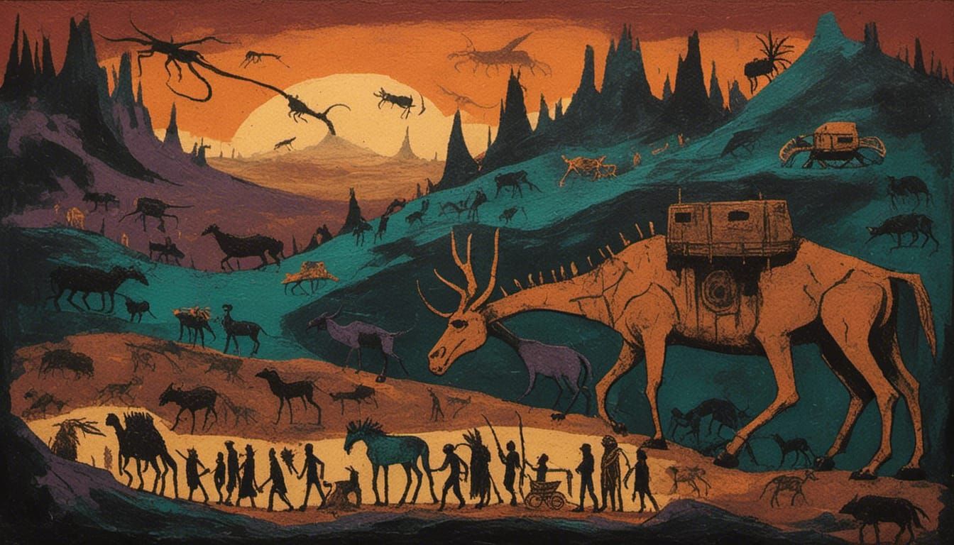 Cyberpunk Cave Painting in Lascaux Style