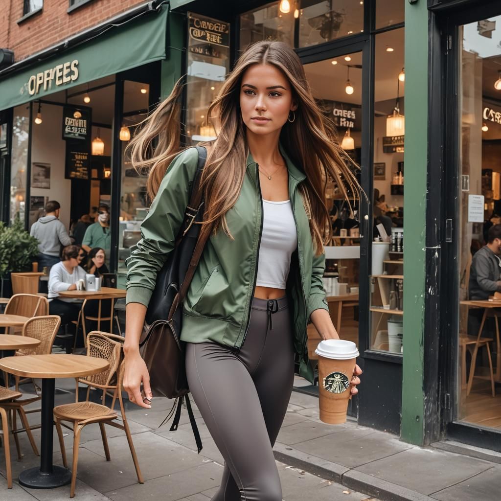 Girl Leaving Coffee Shop in Detailed Matte Painting