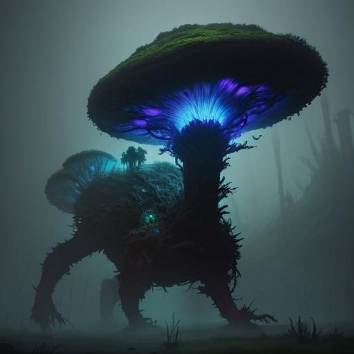 Towering Fungal Behemoth in Dark Fantasy Style