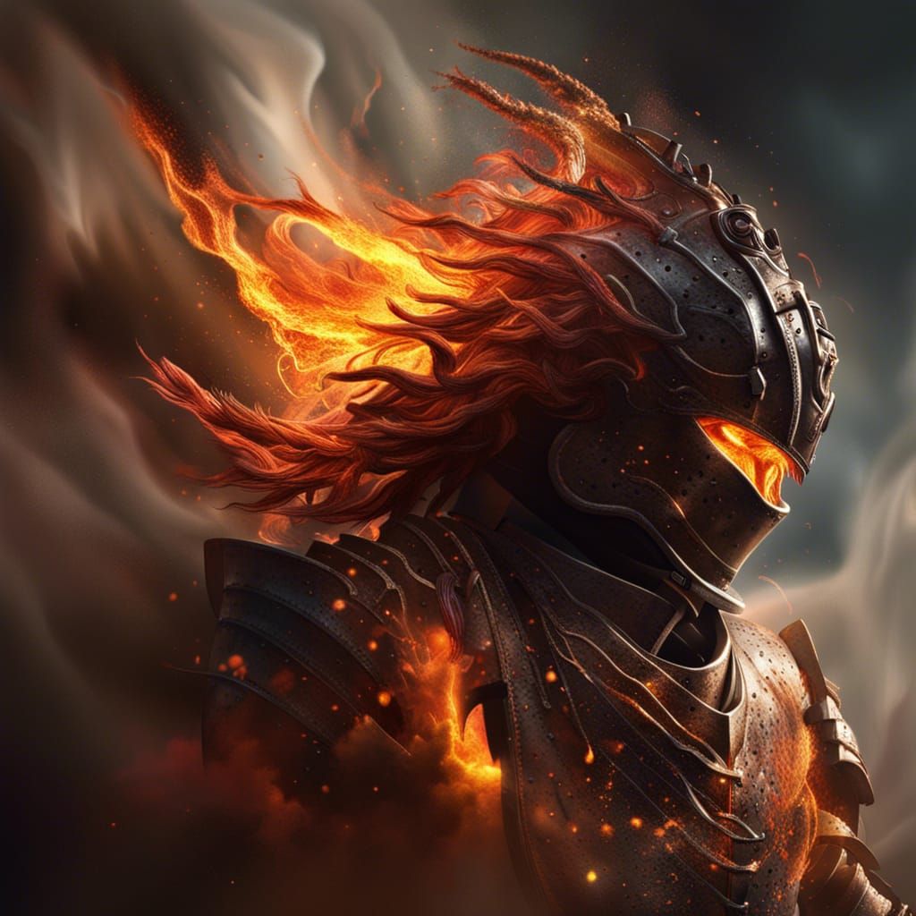 Fiery Knight in Tornado: Hyperrealistic Concept Art