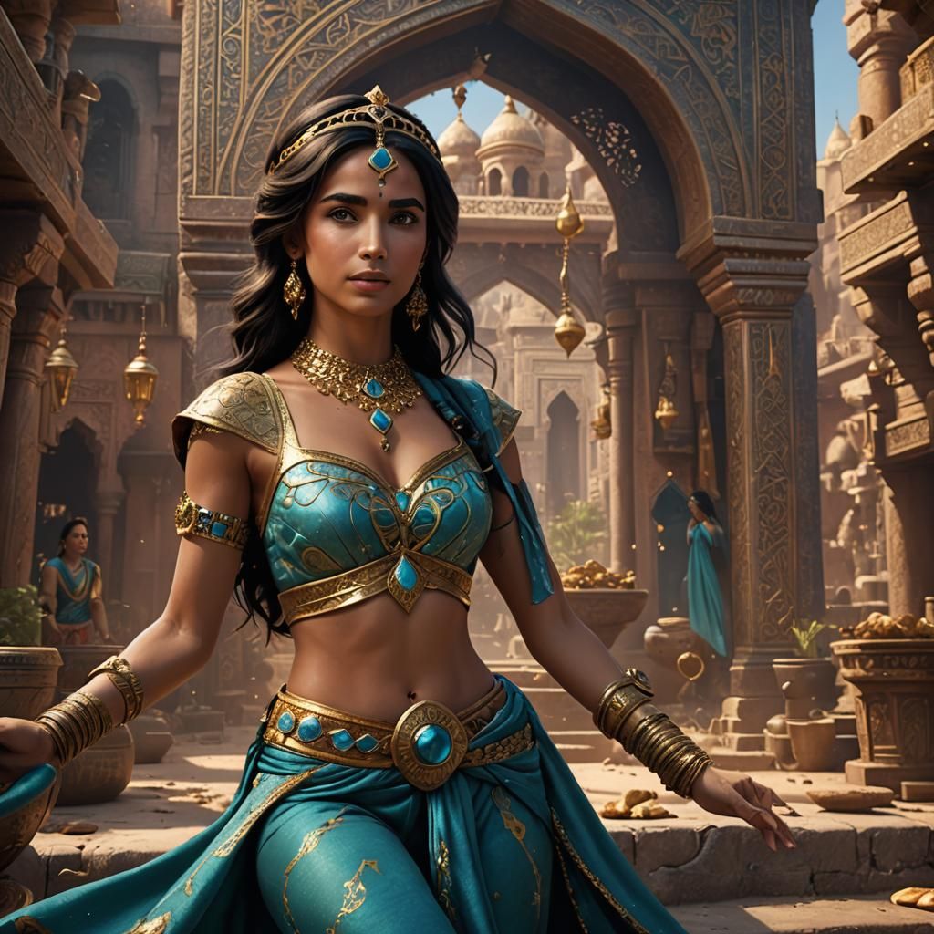 Princess Jasmine Bellybutton in Detailed Matte Painting