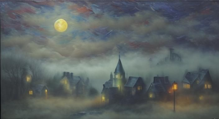 Brigadoon village <lora:Smokescreen DSv8:1.0> rises from the...