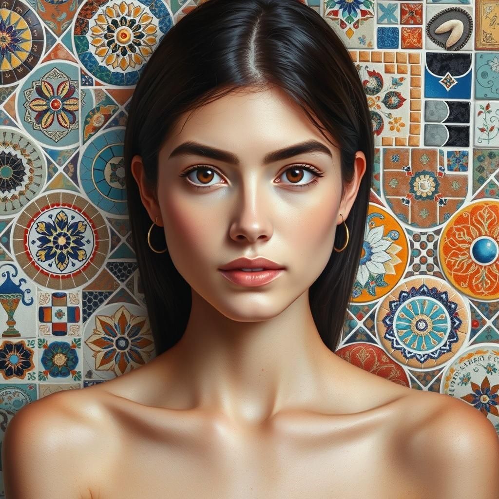 Ceramic Mosaic Portrait of a Young Woman