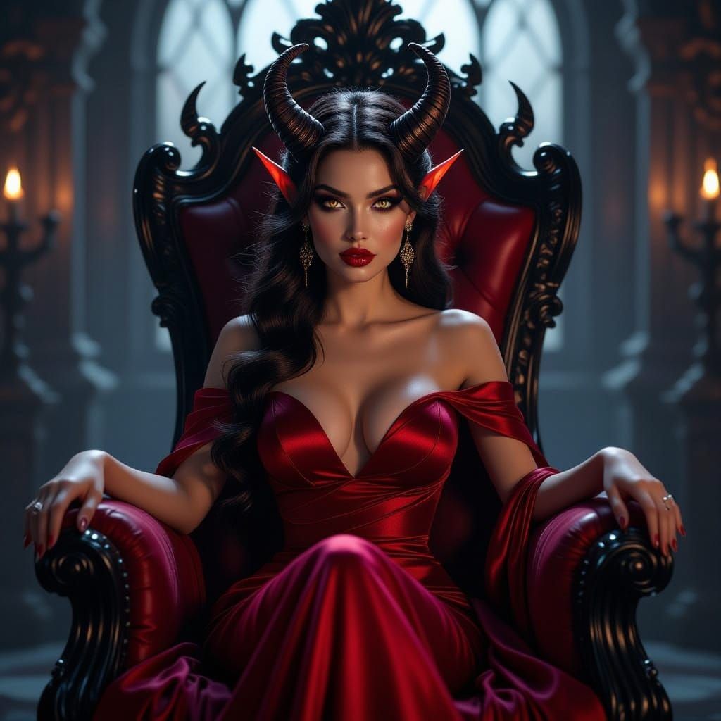 Sultry Demon Queen on Obsidian Throne