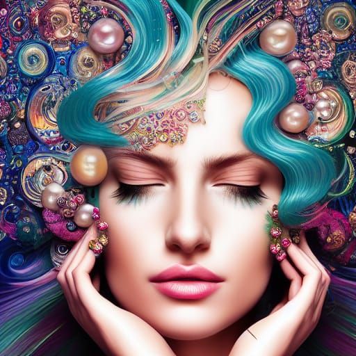 Detailed Collage Illustration of a Flowing Face