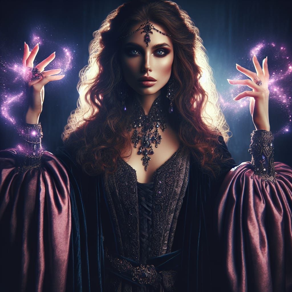 Enchanting Portrait of a Fantasy Sorceress in Elegant Purple...