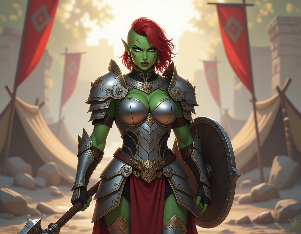 Orc Woman in Shining Armor, Anime Style