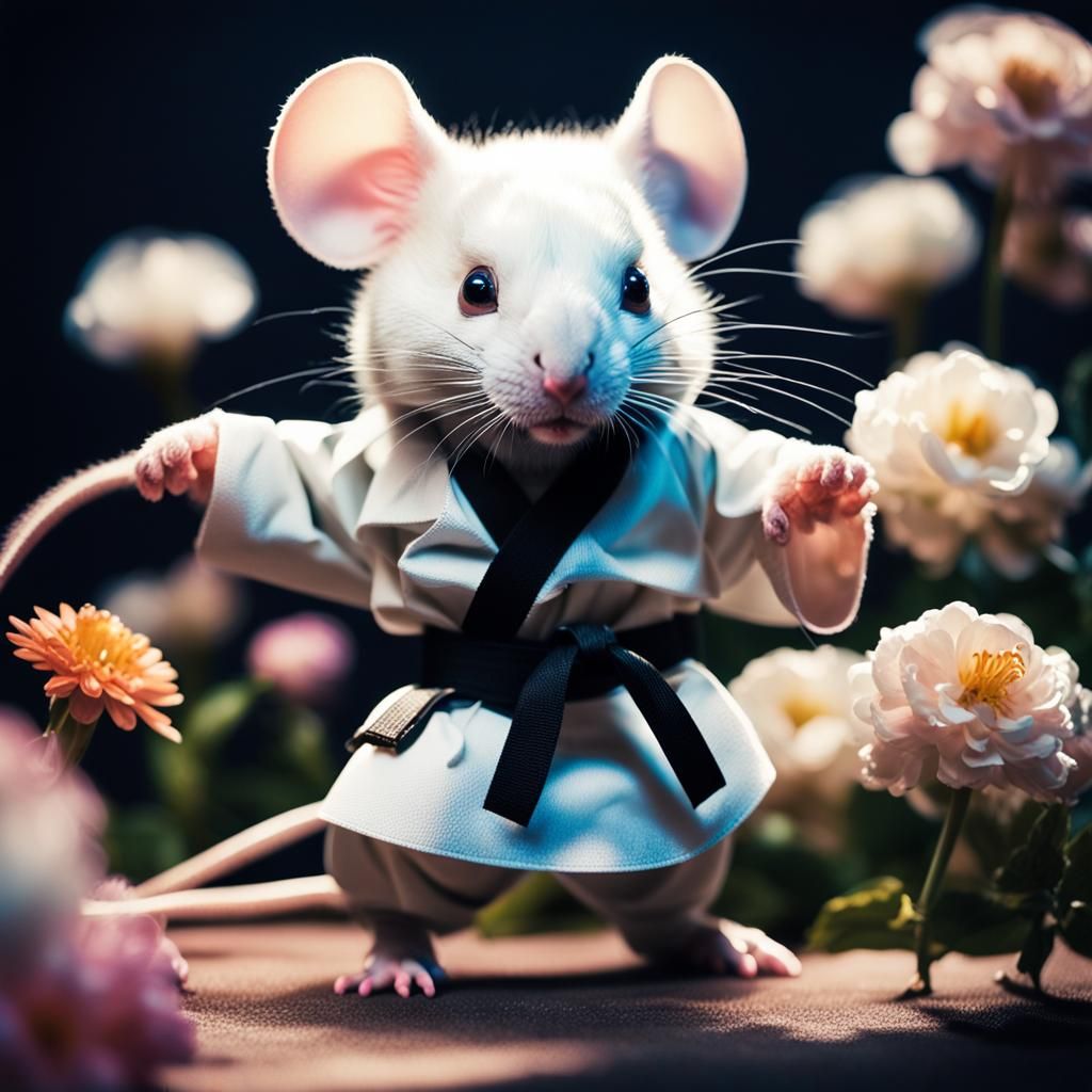 Cute Karate Mouse Strikes a Fighting Pose