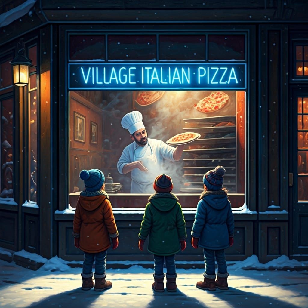 Kids Watch Pizza Chef Through Restaurant Window
