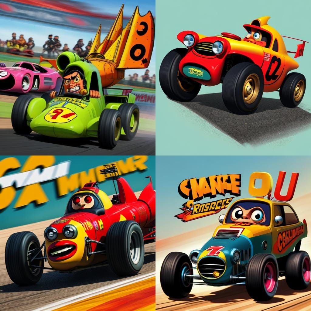 Dragster Cars in Wacky Races Cartoon Style