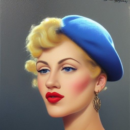 Woman with Blue Beret in Oil Painting Style