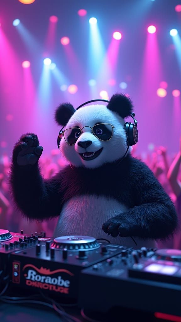 Hyper-Realistic Bear DJ in a Vibrant Nightclub as 3D Anime A...