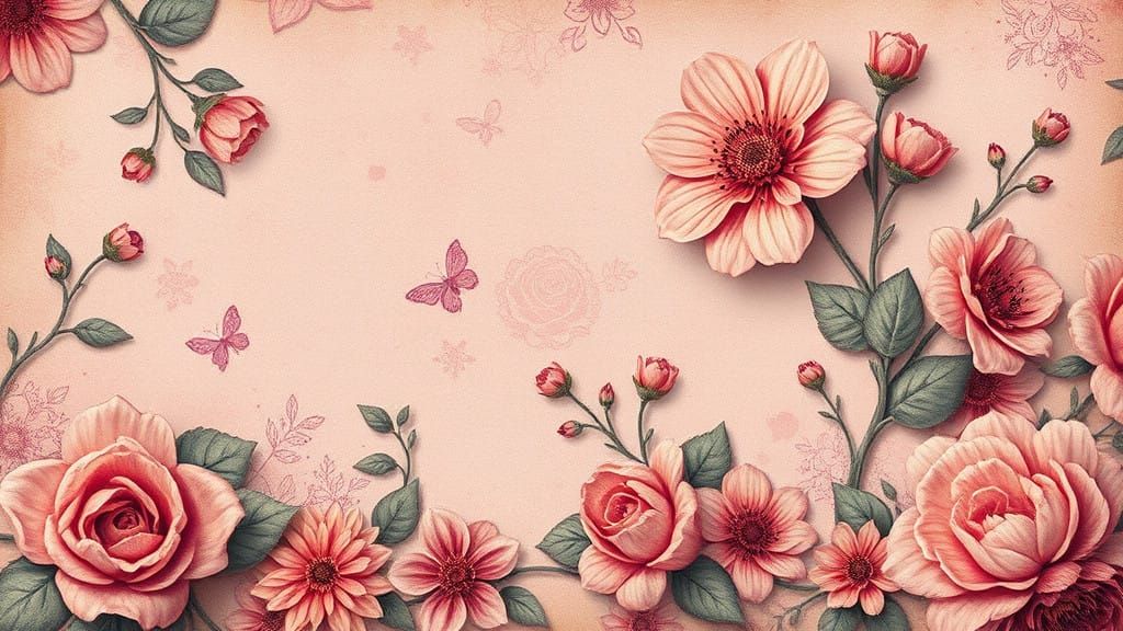 Floral Vintage Fantasy Journal Page in Deep Pink