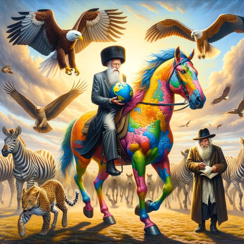 Wise Man Rides Colorful Horse Amidst African Savannah Sunset