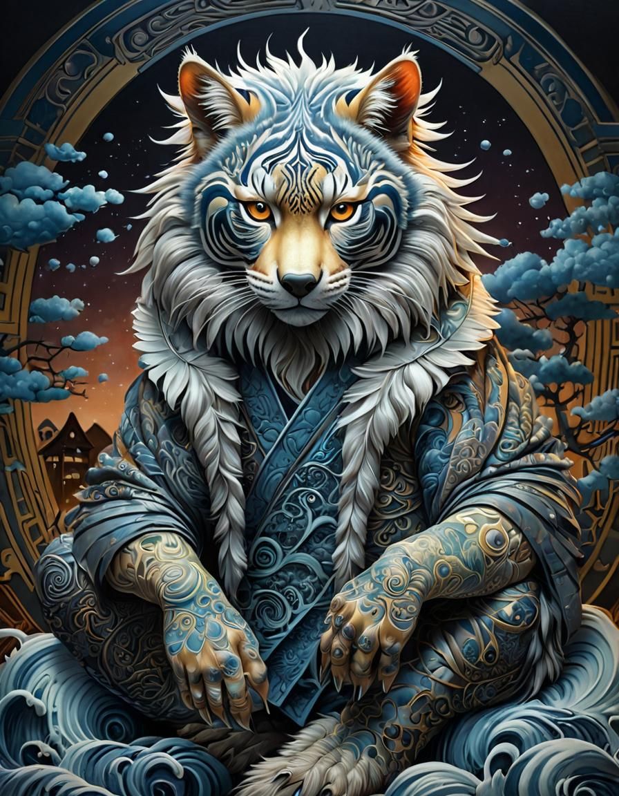 Mystic Fluffy Animal in Japanese Futurism Style