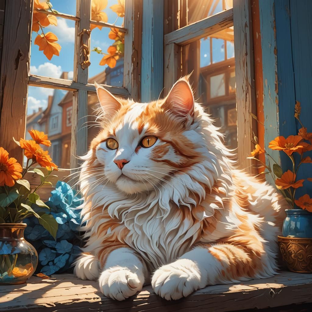 Cat in Window: Whimsical Fantasy Concept Art