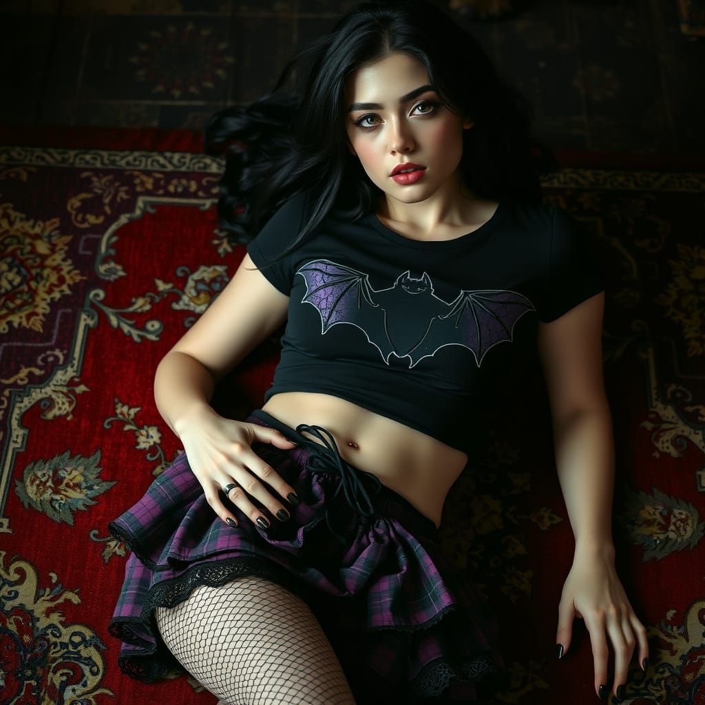Goth Model on Opulent Oriental Rug