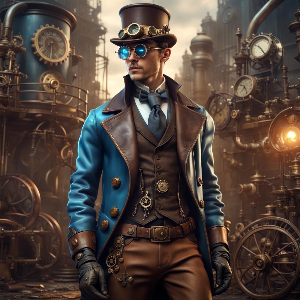Steampunk Man with Top Hat and Goggles