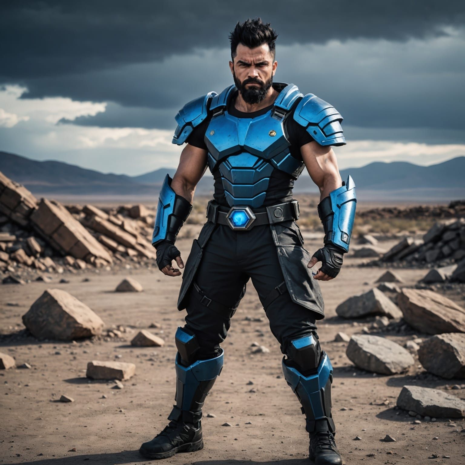 Cyberpunk Saiyan Warrior with Blue Energy