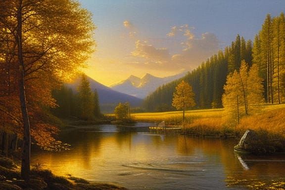 Sweden themed beautiful landscape oil painting .