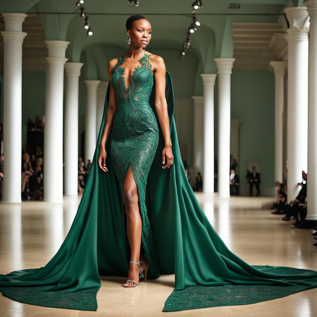 Emerald Gown on Curvy Model on Runway