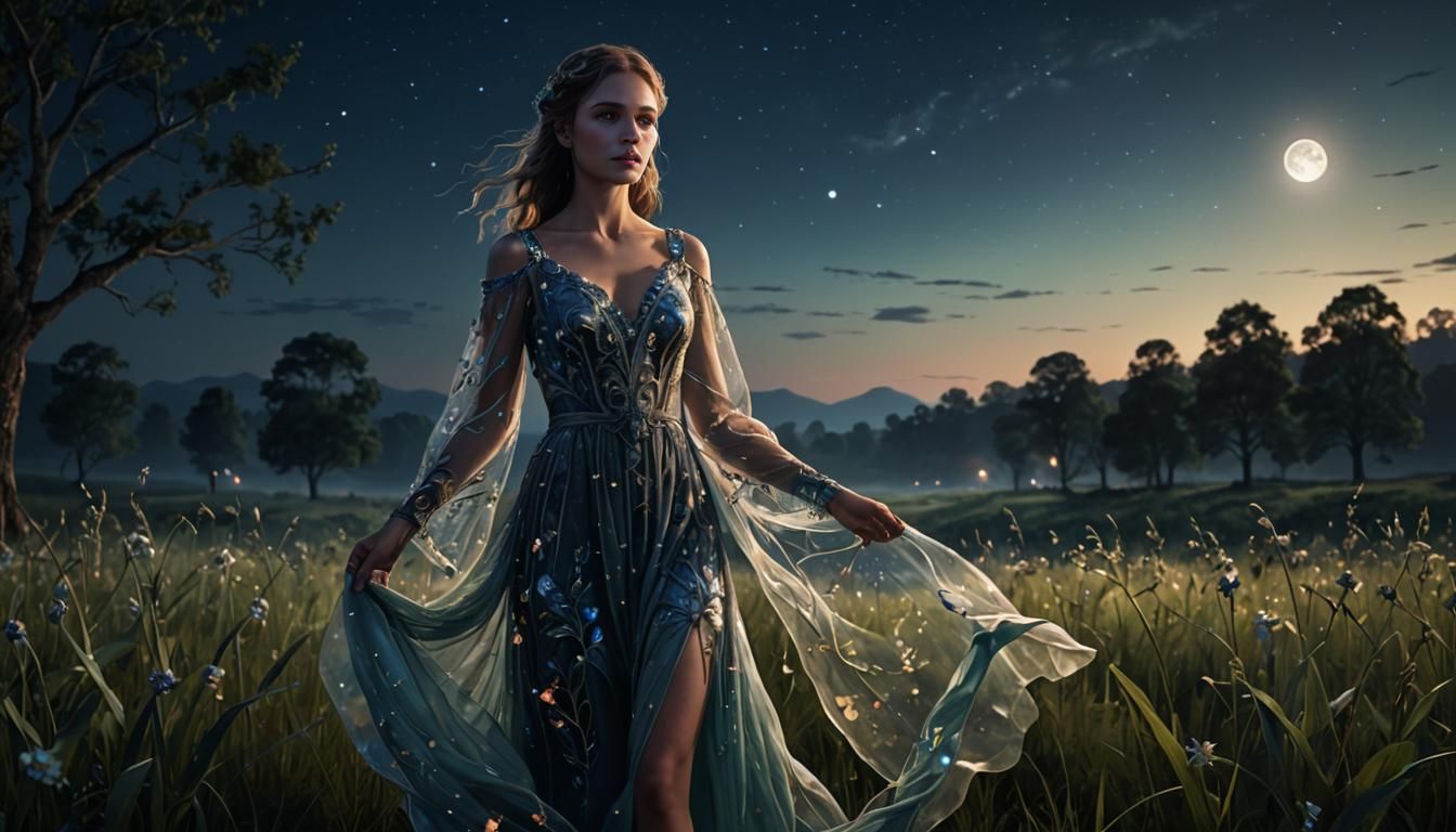 Moonlight Meadow: A Fantasy Portrait in Deep Color