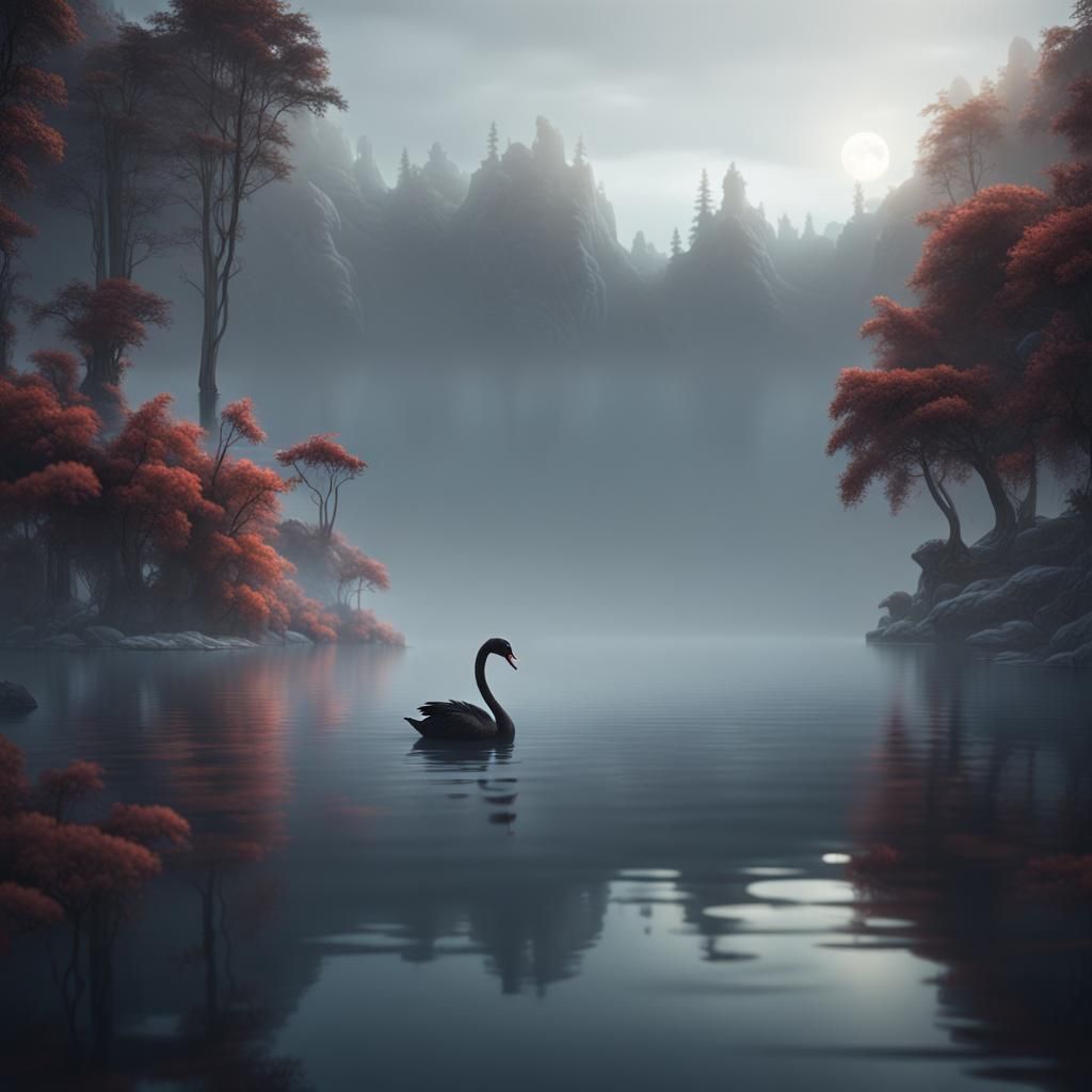 Black Swan on Misty Lake: Fantasy Concept Art
