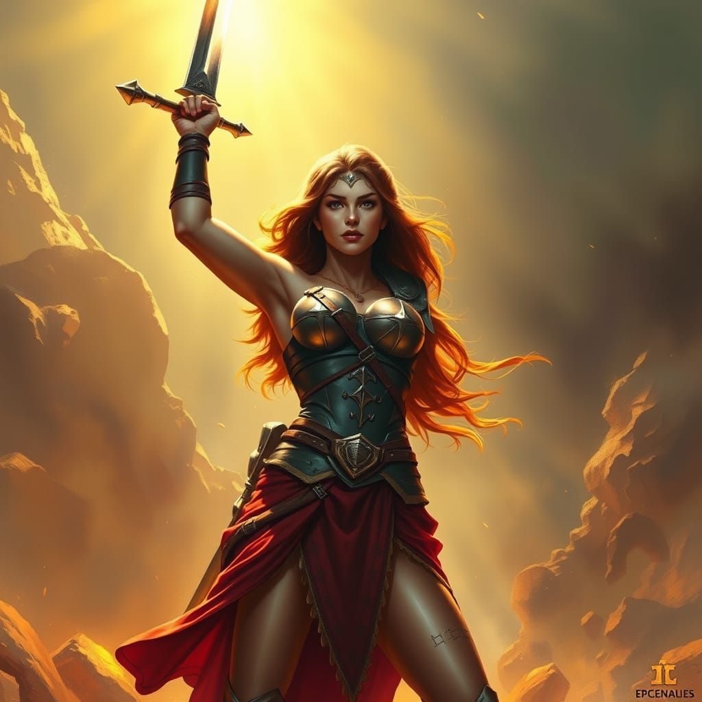 Warrior Emerges Victorious in Epic Fantasy Art