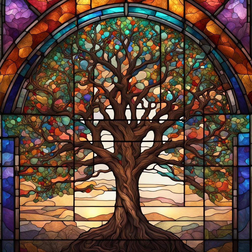 Stained Glass Tree of Life in Bright Colors