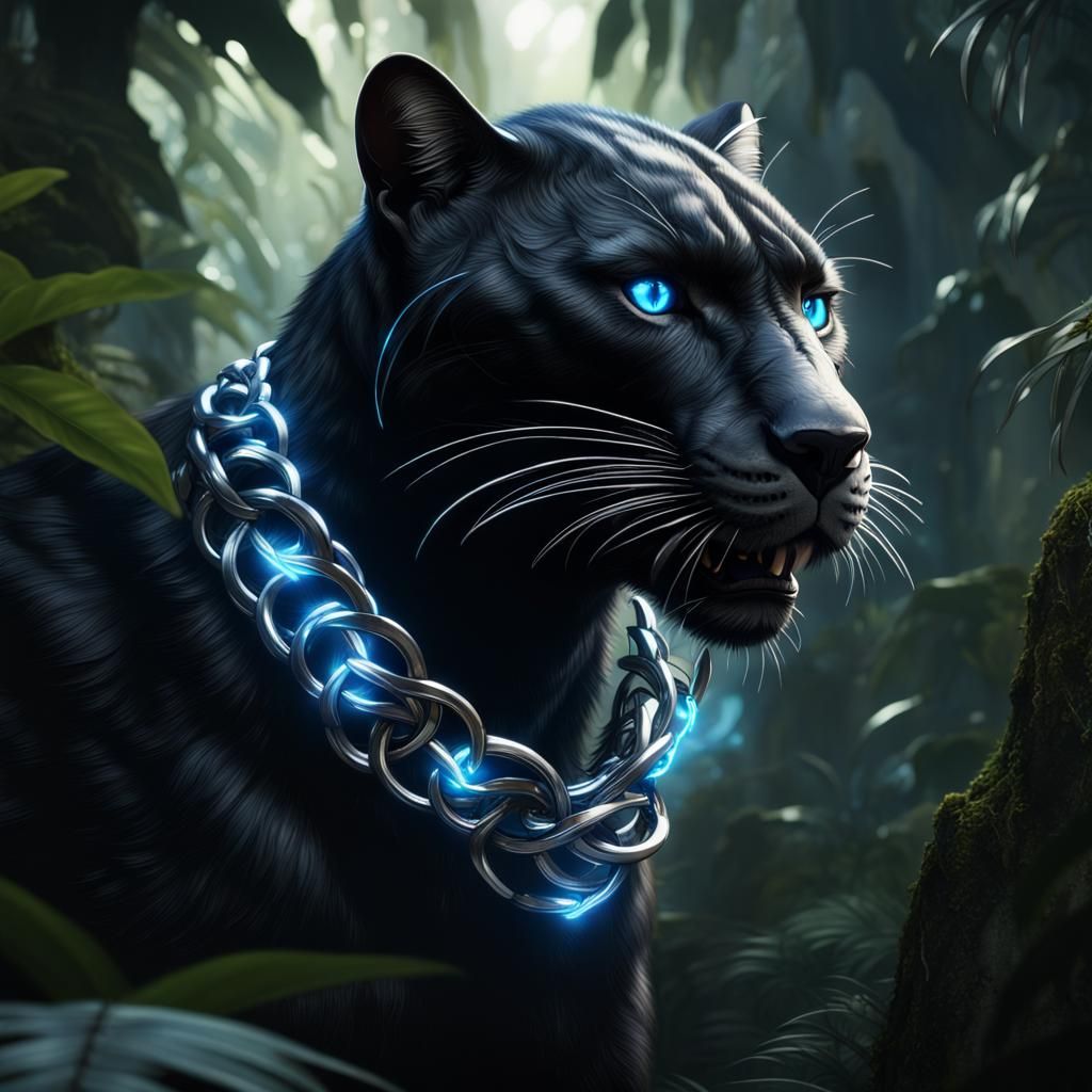 Panther with Blue Eyes in Dark Jungle