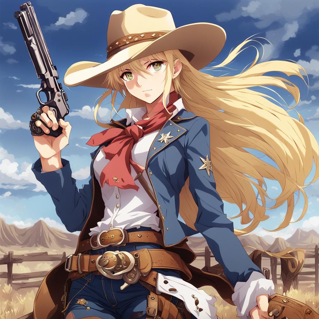 Blonde Cowgirl Gunslinger in Anime Style