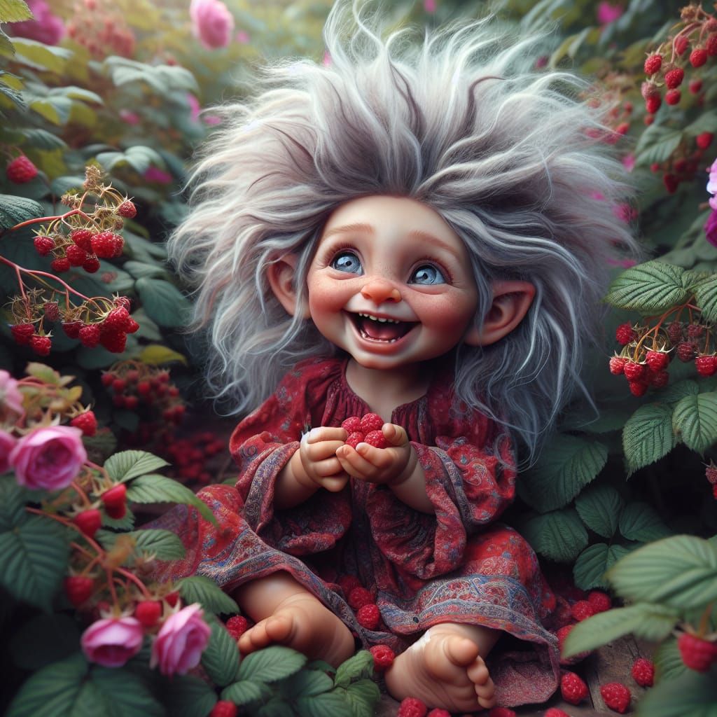 Joyful Toddler Troll in Raspberry Garden