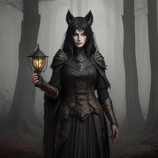 Wolf Warrior in Lovecraftian Forest, Dark Art Nouveau