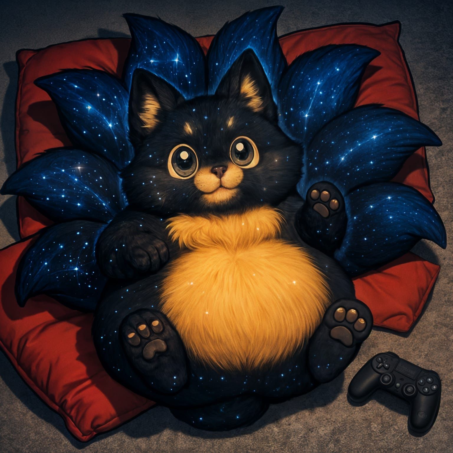 Cosmic Nine-Tailed Fox with Anime Eyes