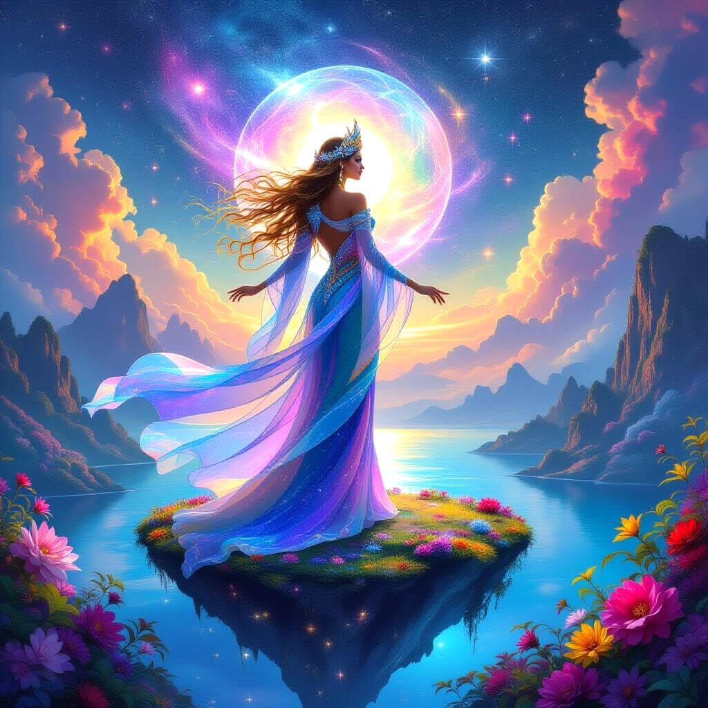 Celestial Goddess in Cosmic Surrealism Style