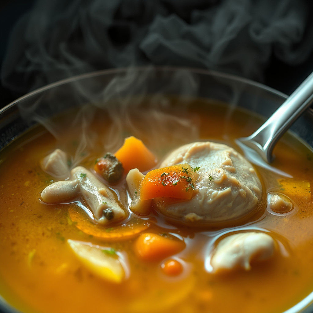 Golden Chicken Soup with Vegetables in HDR