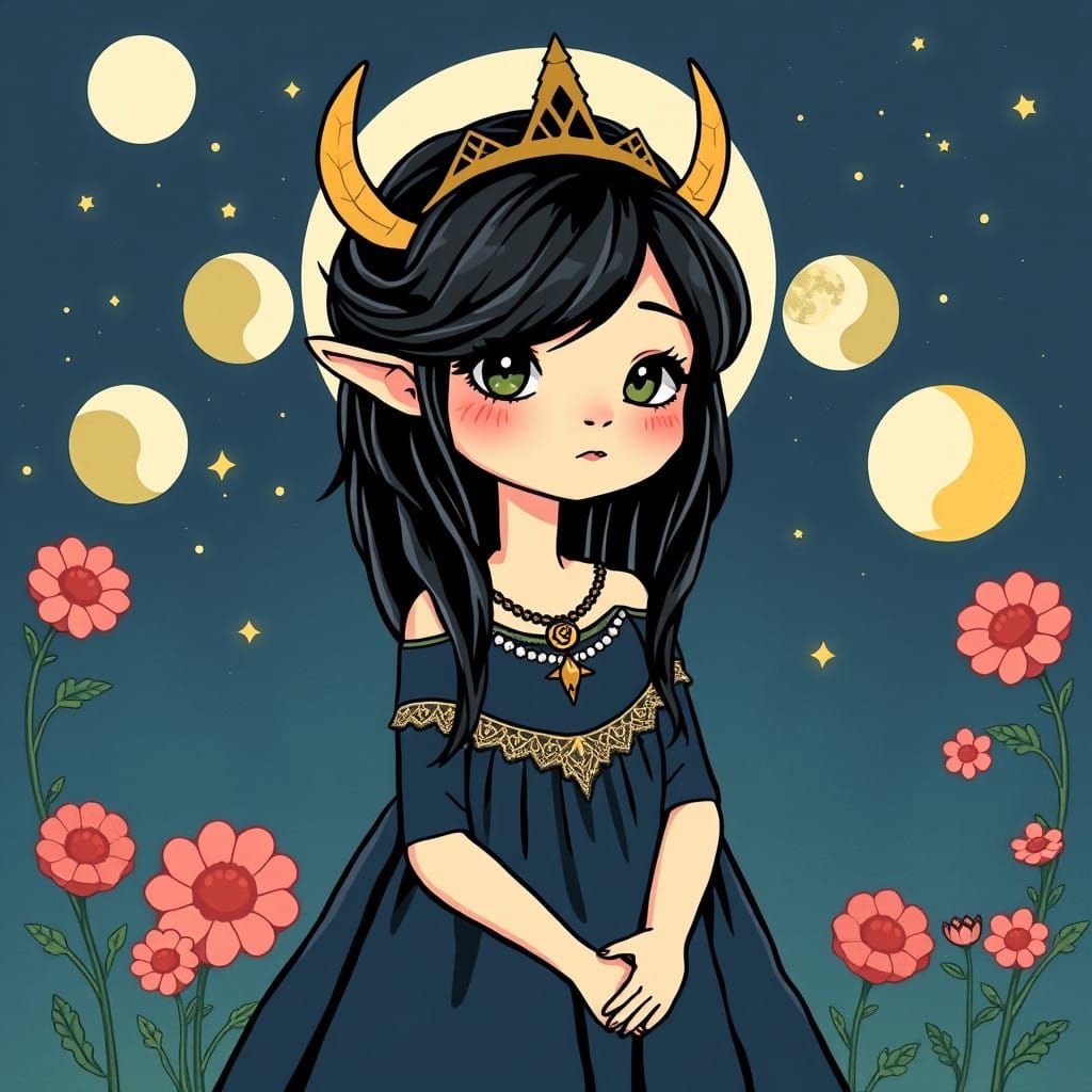 Whimsical Norse Goddess Bíl in Vintage Comic Style