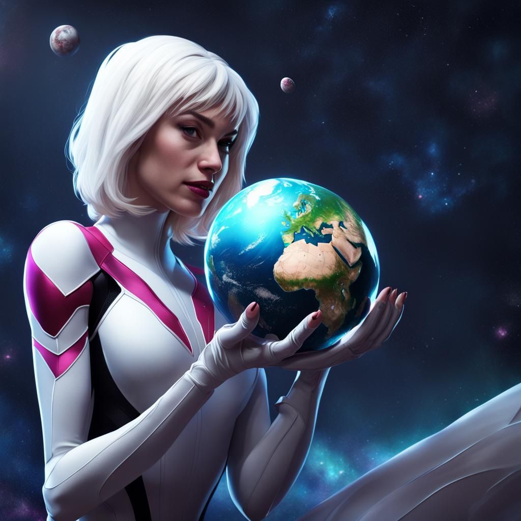 Giant Spider-Gwen in Space with Earth