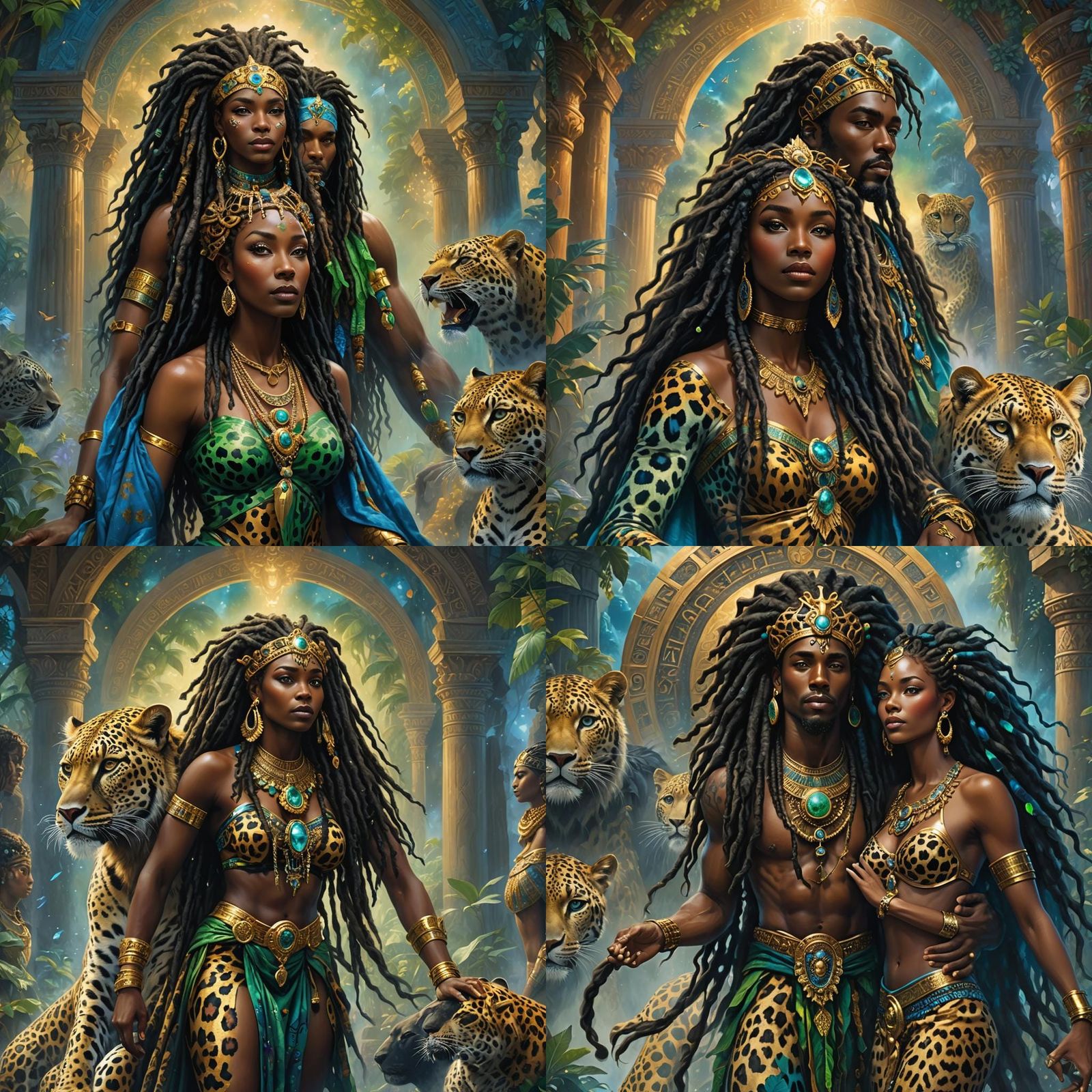 Black Goddess and God in Hyperrealistic Oil Painting