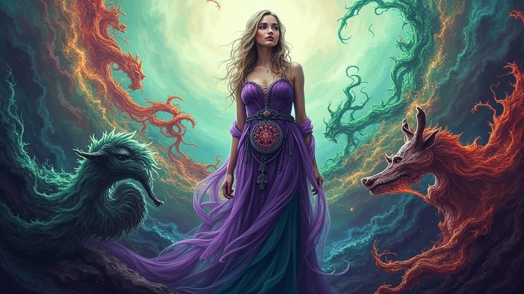 Lady Mage Creates Elemental Vortex Portal