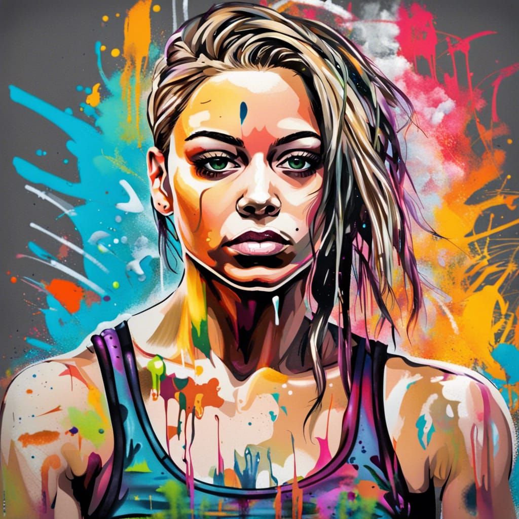 Muscular Tomboy in Graffiti Art Style