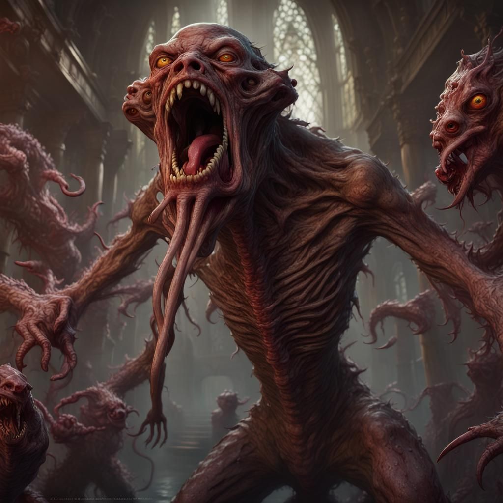 Horrifying Grotesque Monsters in Dark Fantasy Style