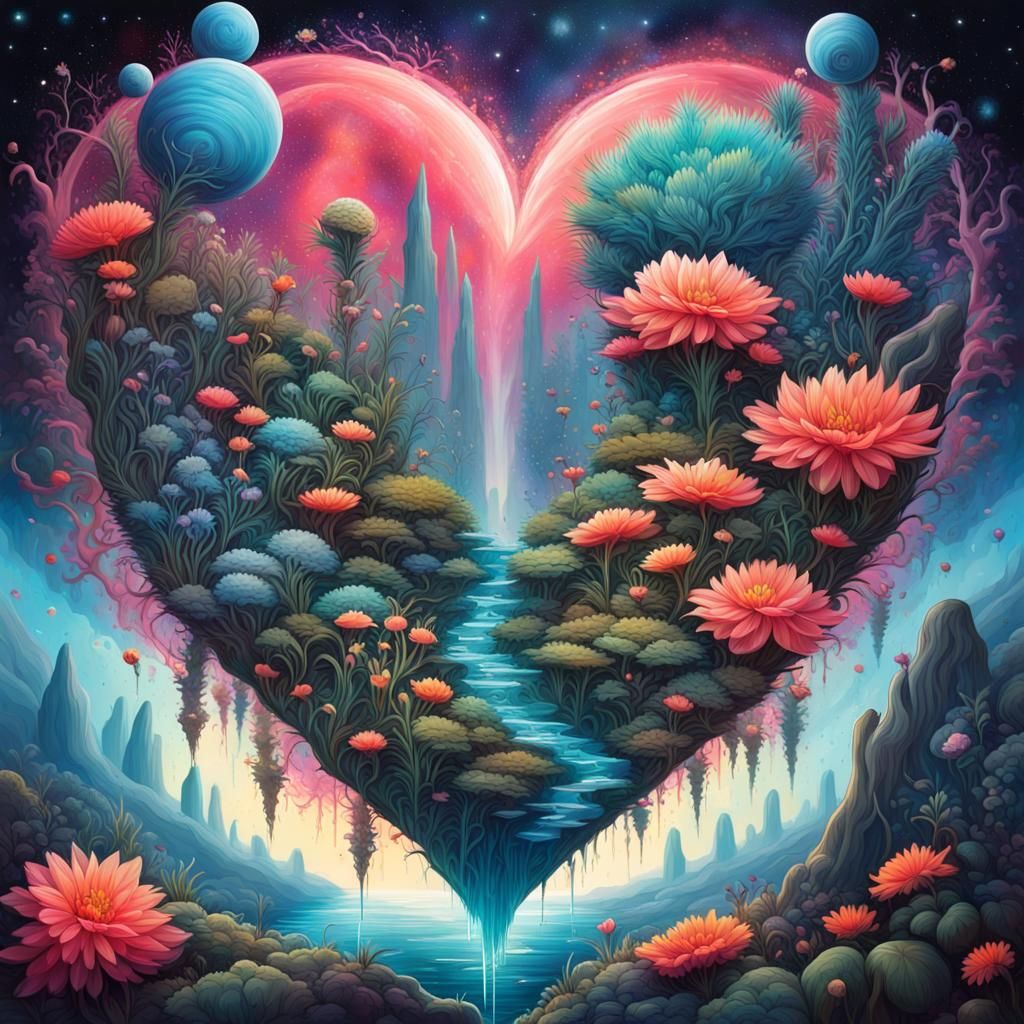 Bioluminescent Garden in Cosmic Nebula: Graffiti Art