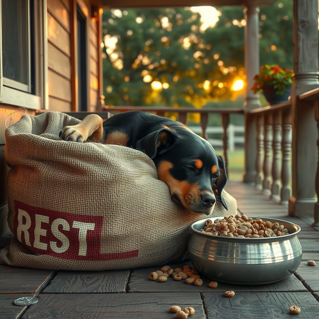 Dog's Peaceful Rest on Sunlit Porch