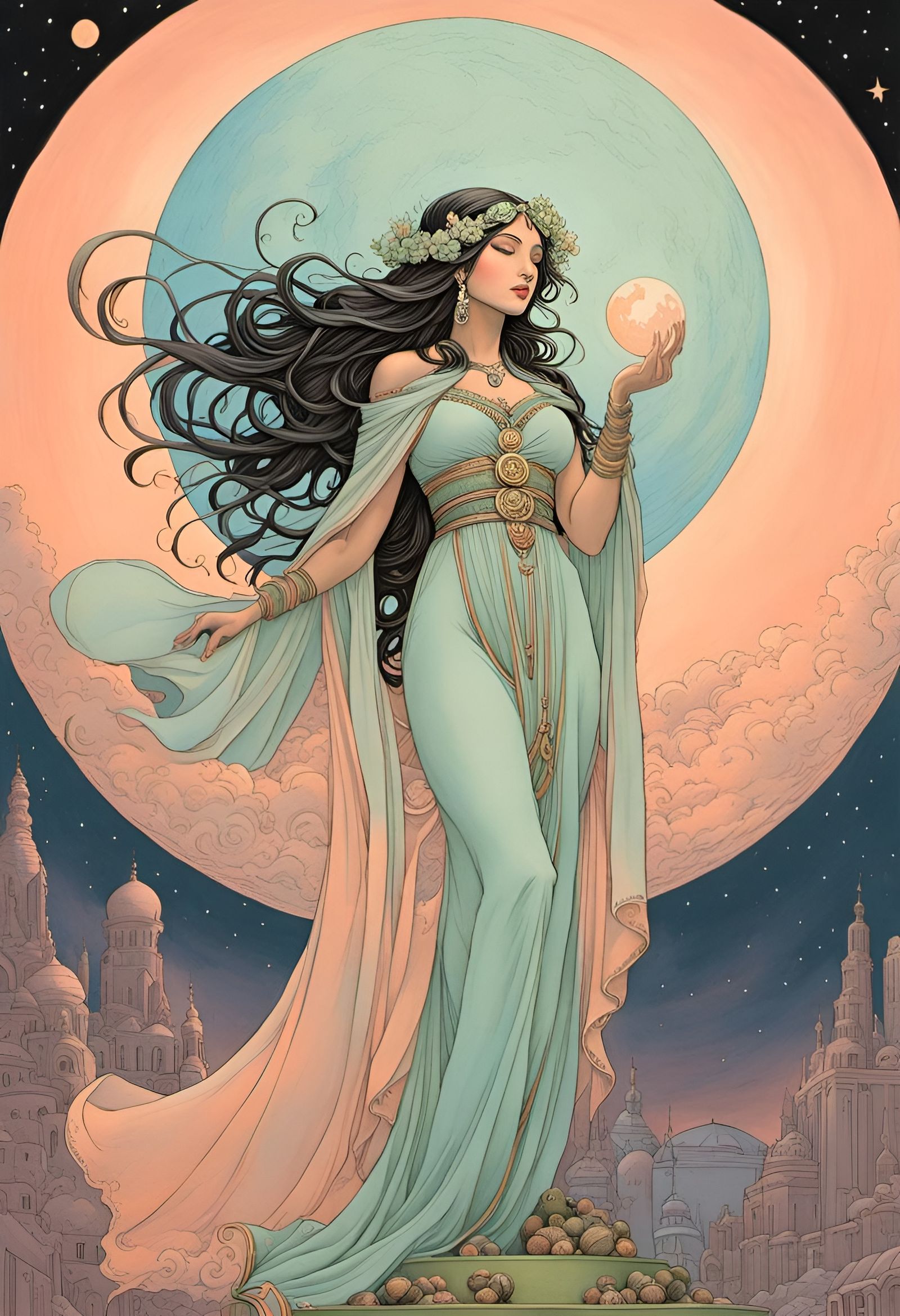 Latina Oracle in Pastel Colors, Detailed Art