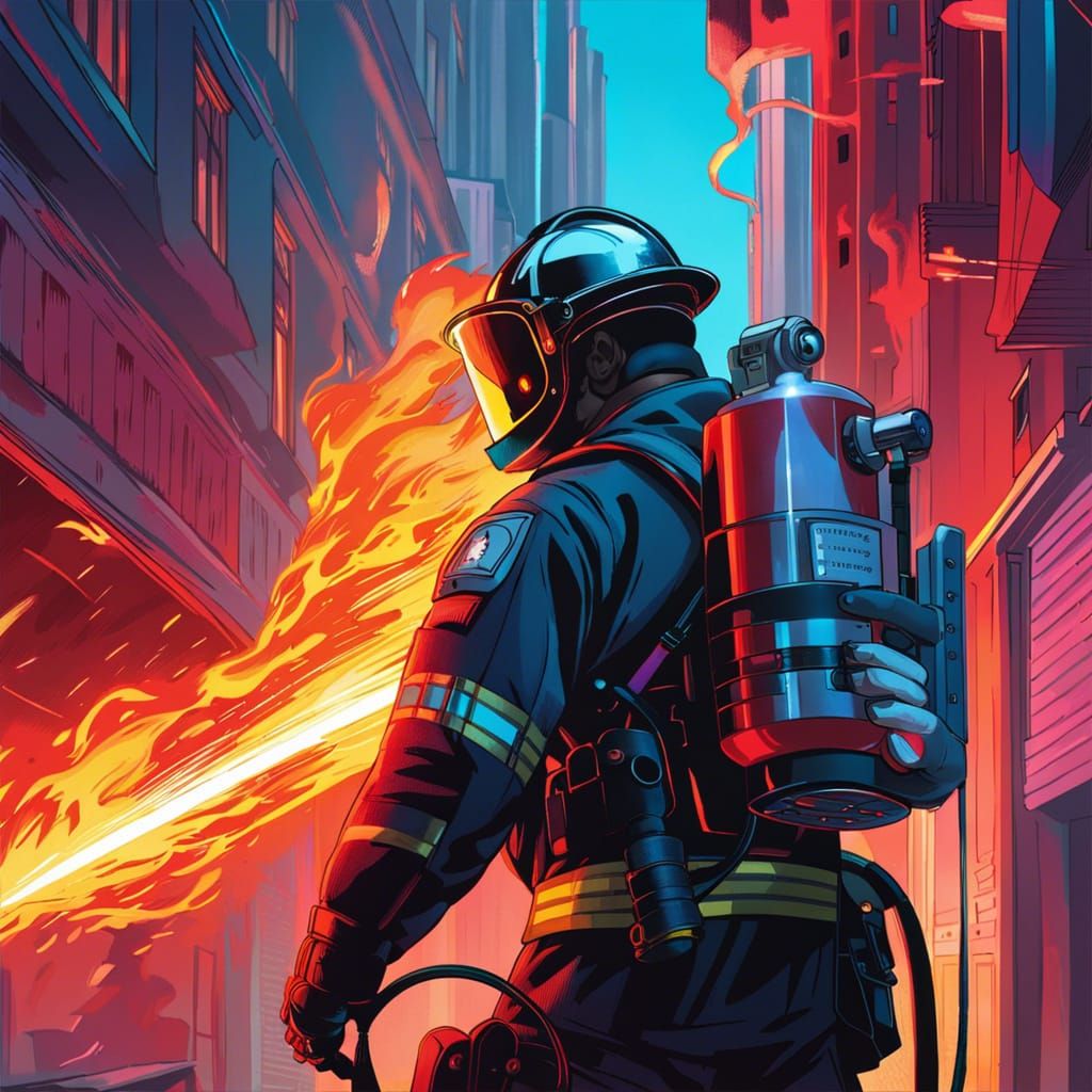 Cyberpunk Firefighter Escapes Burning Building with Cybernet...